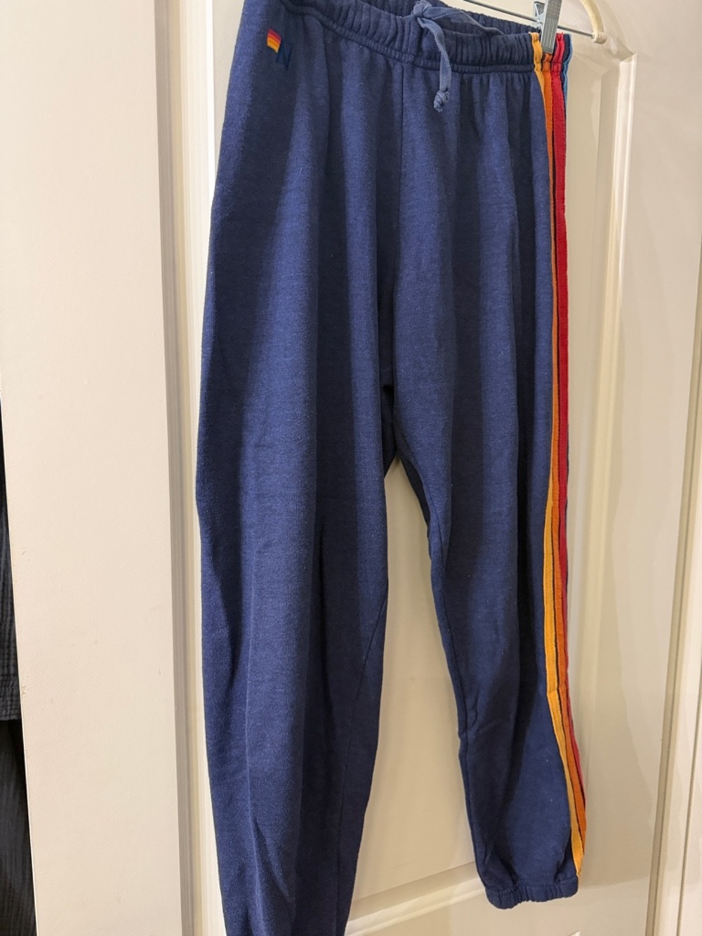 Aviator Nation Navy Track Joggers with Rainbow Side Stripes